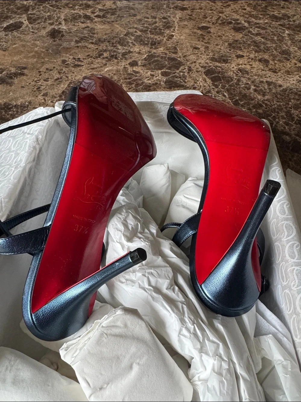 Christian Louboutin miss z sandal last night metallic blue stiletto sz 37.5